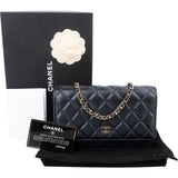 Chanel Dark Blue Quilted Caviar Leather Wallet On Chain Crossbody Bag