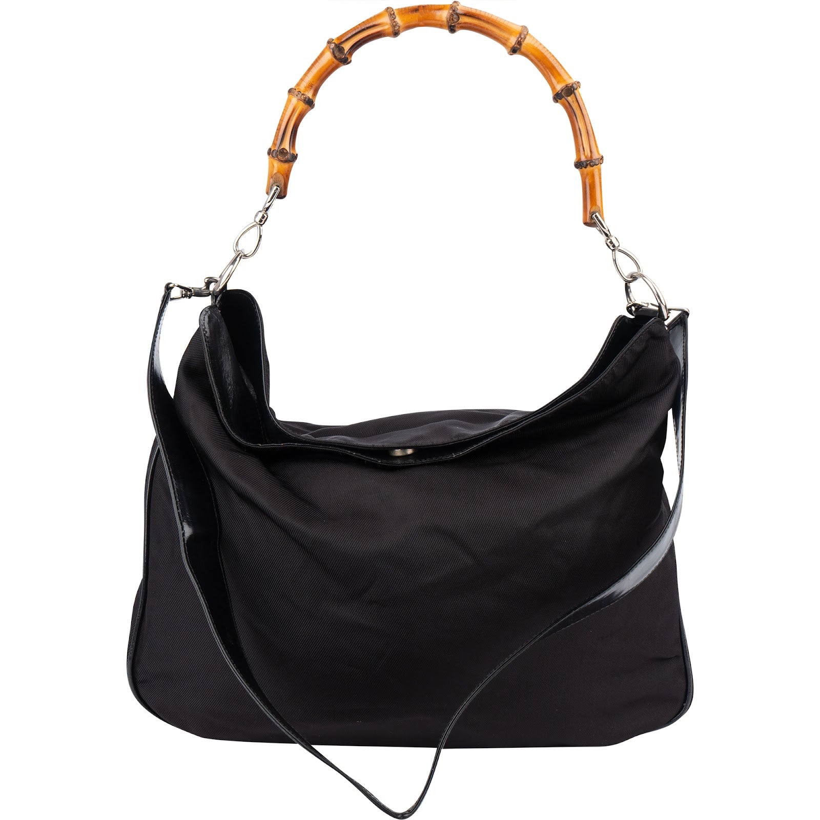 [🔄️B11 / F05] Gucci Nylon Bamboo Hobo Crossbody Bag - vintageandkickz