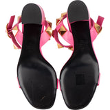 Valentino Pink Leather Roman Stud Block Heel Sandal Sandals (38)