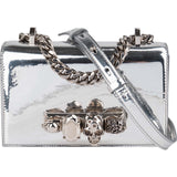 Alexander McQueen Mirrored Patent Leather Crystal-Embellished Skull Knuckle Ring Small Crossbody Bag