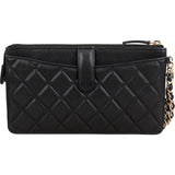 Chanel Quilted Caviar Leather Single Flap Zip Wallet Wristled Clutch