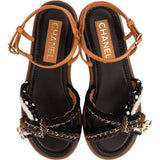 Chanel Multicolor Leather Tweed Braided Rope Chain CC Sandals (37)