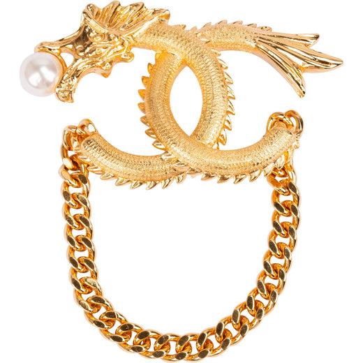Chanel The Golden Dragon Year CC Pearl Chain Brooch G24C