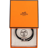 Hermès Noir Leather Le Bijou Fantaisie Tournis Tresse Double Tour Bracelet