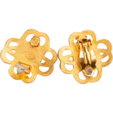 Chanel Gold Tone CC Clover Faux Pearl 1995 Clip-On Earrings