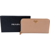 Prada Beige Saffiano Leather Zip Around Wallet
