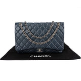 Chanel Navy Qulited Caviar Leather Maxi Double Flap Crossbody Bag