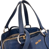 Miu Miu Blue Vitello Daino Leather Tote Handbag