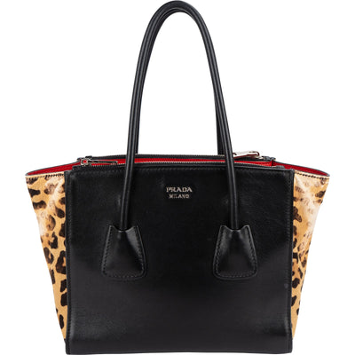 Prada Calf Leather Animal Hair Bibliothèque Handbag