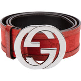 Gucci Red Leather Monogram GG Canvas Interlocking G Belt (80 / 32)