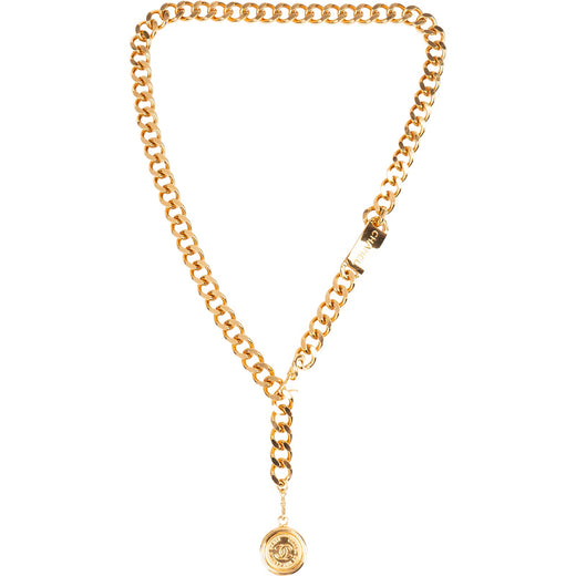 Chanel Gold Tone CC Medallion Lariat Belly Chain Bauchkette Belt