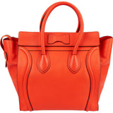 Céline Orange Drummed Calfskin Leather Luggage Handbag
