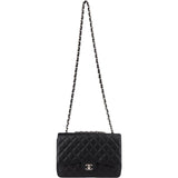 Chanel Quilted Caviar Leather Palladium Jumbo Singe Flap Crossbody Bag
