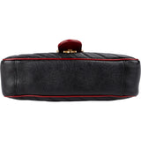 Gucci Black Matelassé Leather Red Edges GG Marmont Crossbody Bag