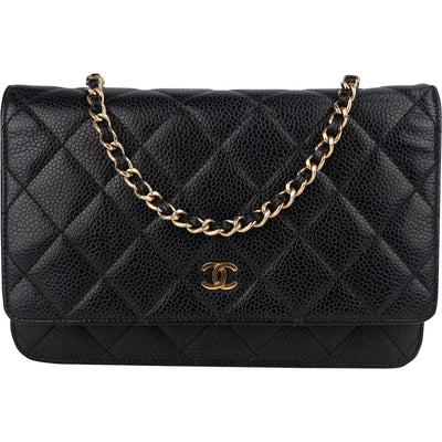 Chanel Quilted Caviar Leather Wallet On Chain Crossbody Bag - vintageandkickz