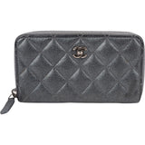 Chanel Quilted Metallic Lambskin Zip Around Wallet