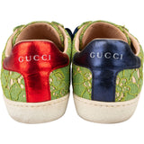 Gucci Green Leather Lace Ace Sneaker Crystal Bow Sneakers (35)
