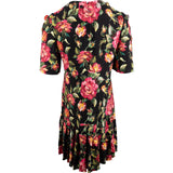 Dolce & Gabbana Multicolor Rose Print Button-Embellished Flounce-Hem Dress (IT44)