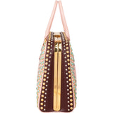Prada Bicolor Saffiano Lux Leather Studded Crystal Promenade Handbag