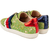 Gucci Green Leather Lace Ace Sneaker Crystal Bow Sneakers (35)