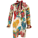 Gucci Multicolor Floral Print Silk Pearl Buttons Ruffle Blouse Short Dress (IT40)