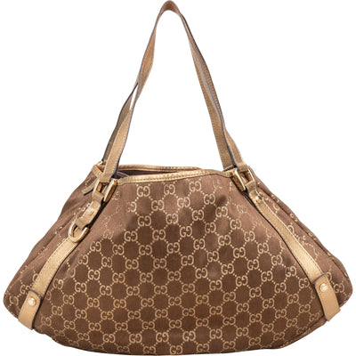 [🔄️B09 / F56] Gucci Monogram GG Metallic Gold Leather Abbey Hobo Shoulder Bag xx riecht - vintageandkickz