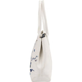 Longchamp White Canvas Blue Embroidered Roseau Sakura Shoulder Bag