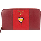 Prada Saffiano Leather Heart Print Zip Around Wallet