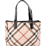Burberry Nova-Check Monogram Patent Leather Tote Shoulder Bag
