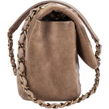 Chanel Suede Leather Chevron Patchwork Single Flap Shoulder Bag