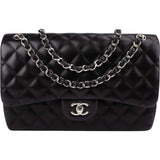 Chanel Quilted Lambskin Palladium Jumbo Double Flap Crossbody Bag