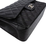 Chanel Quilted Caviar Leather Palladium Jumbo Double Flap Crossbody Bag