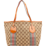 Gucci Monogram GG Canvas Patent Leather Web Small Tote Shoulder Bag