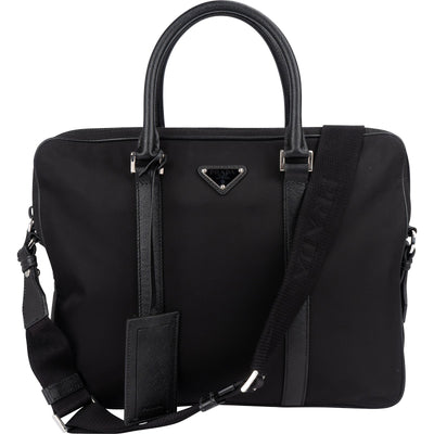 Prada Nylon Saffiano Leather Triangle Business Handbag