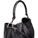 Gucci Black Leather Bamboo Hobo Handbag
