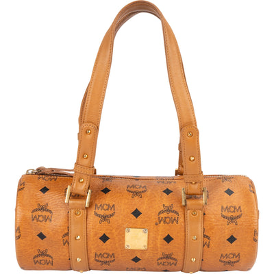 MCM Monogram Visetos Cylinder Boston Handbag - vintageandkickz