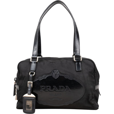 Prada Tessuto Patent Leather Emblem Satchel Handbag - vintageandkickz