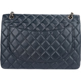 Chanel Navy Qulited Caviar Leather Maxi Double Flap Crossbody Bag