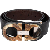 Salvatore Ferragamo Leather Reversible Horn Double Gancini Belt
