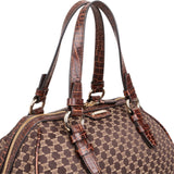 Celine Macadam Monogram Canvas Croc Optic Bowler Handbag