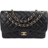 Chanel Quilted Caviar Leather Gold Jumbo Double Flap Crossbody Bag