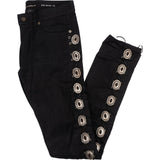 Yves Saint Laurent Black Woven Leather Metal Details Skinny Low-Waist Jeans (DE 36)