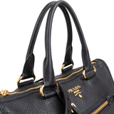 Prada Black Grained Vitello Daino Leather City Handbag