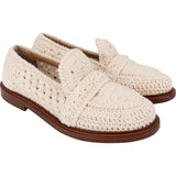 Chloé Brown Leather Cream Crochet Cotton Loafers Shoes (36,5)