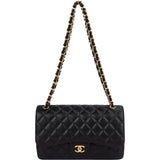 Chanel Quilted Caviar Leather Jumbo Double Flap Shoulder Bag