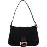 Fendi Black Cotton Mamma Baguette Buckle Shoulder Bag