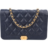 Chanel Quilted Caviar Leather Boy Wallet On Chain Crossbody Bag