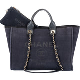 Chanel Bleu Cotton Deauville Tote Handbag