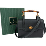 Gucci Grained Leather Bamboo Top Handle Turnlock Crossbody Handbag