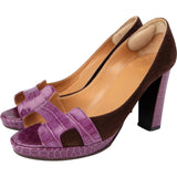 Hermès Purple Alligator Suede H Strap Platform Sandals Shoes (35,5)